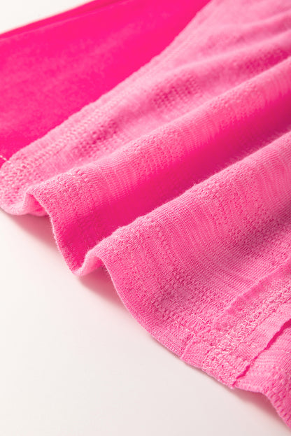 Chemisier ample à manches 3/4 et col en V en patchwork rose contrasté