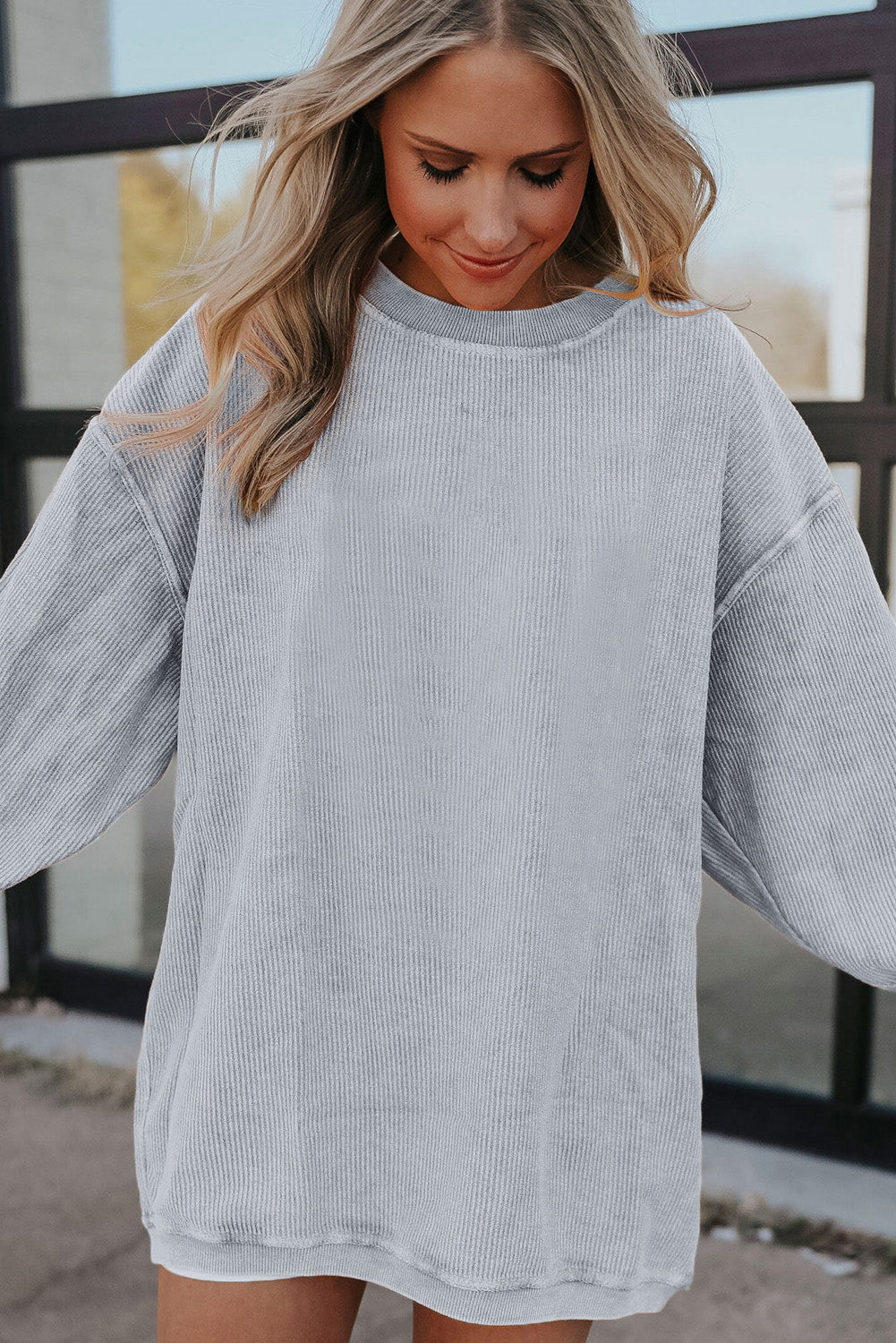 Sweat-shirt oversize gris clair côtelé
