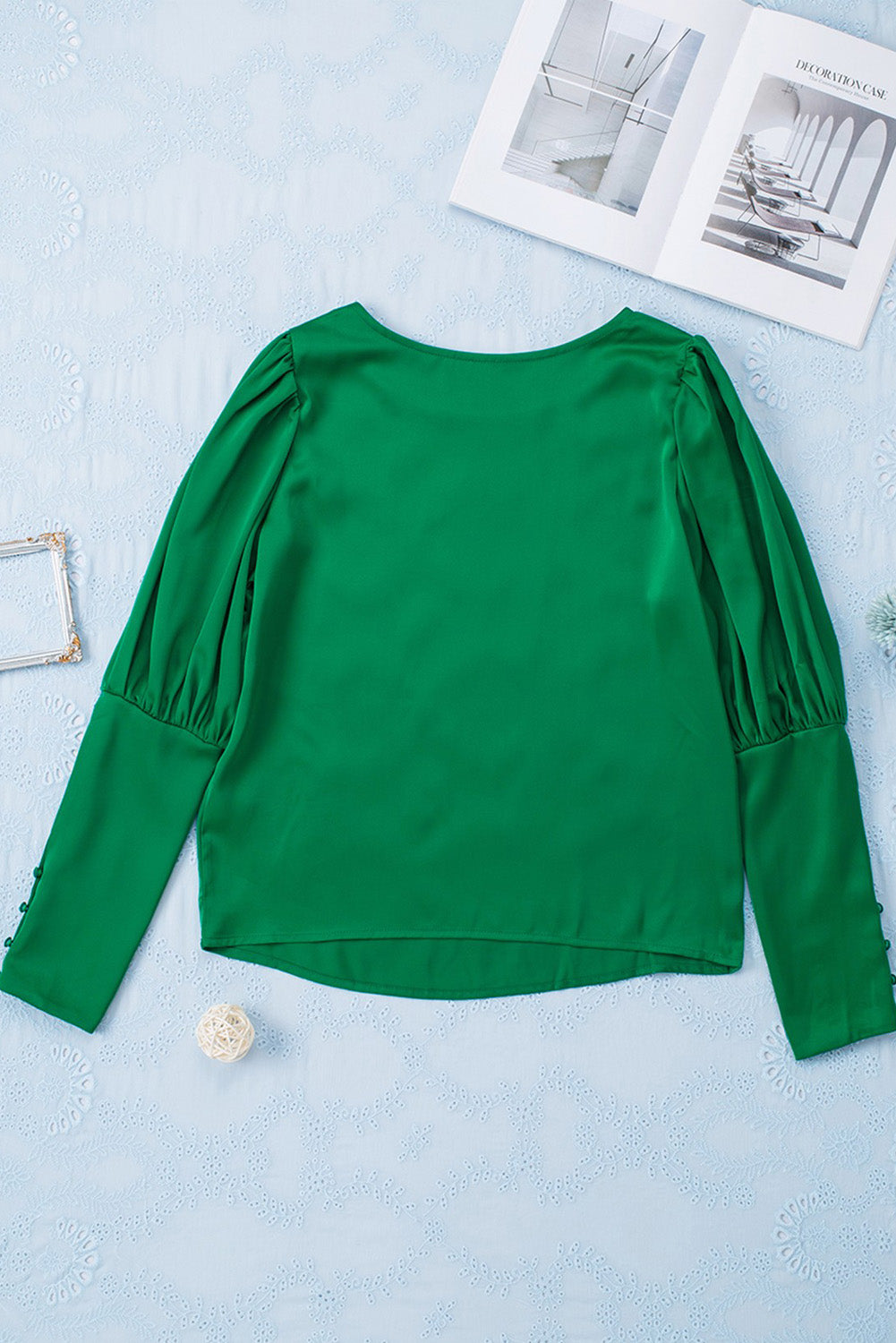 Satin Buttoned Cuffs Puff Sleeve Top