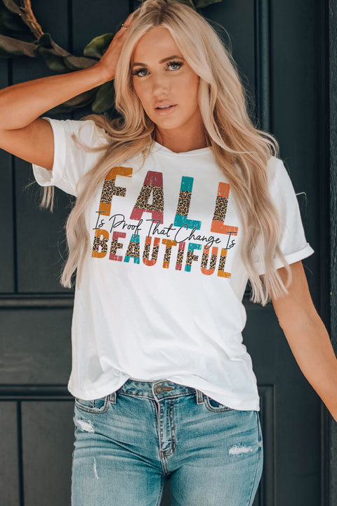 Fall Letter Print Crew Neck Graphic T Shirt