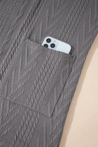 Cardigan gris moyen uni texturé ouvert sur le devant avec poche