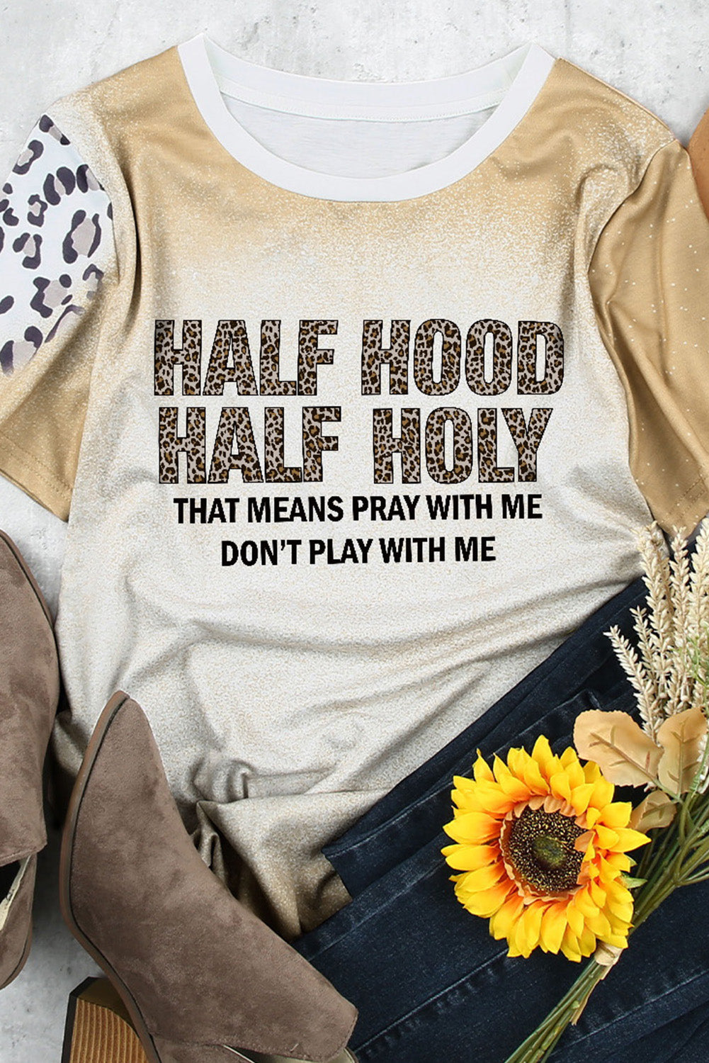 Camiseta caqui de manga corta HALF HOOD HALF HOLY Leopard