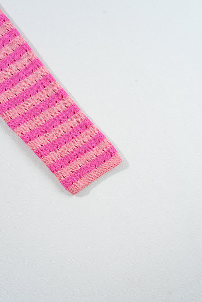 Cardigan boutonné à rayures roses et col en V à épaules tombantes