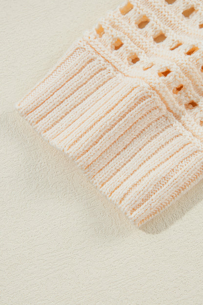 Cardigan long en maille ajourée de couleur unie abricot