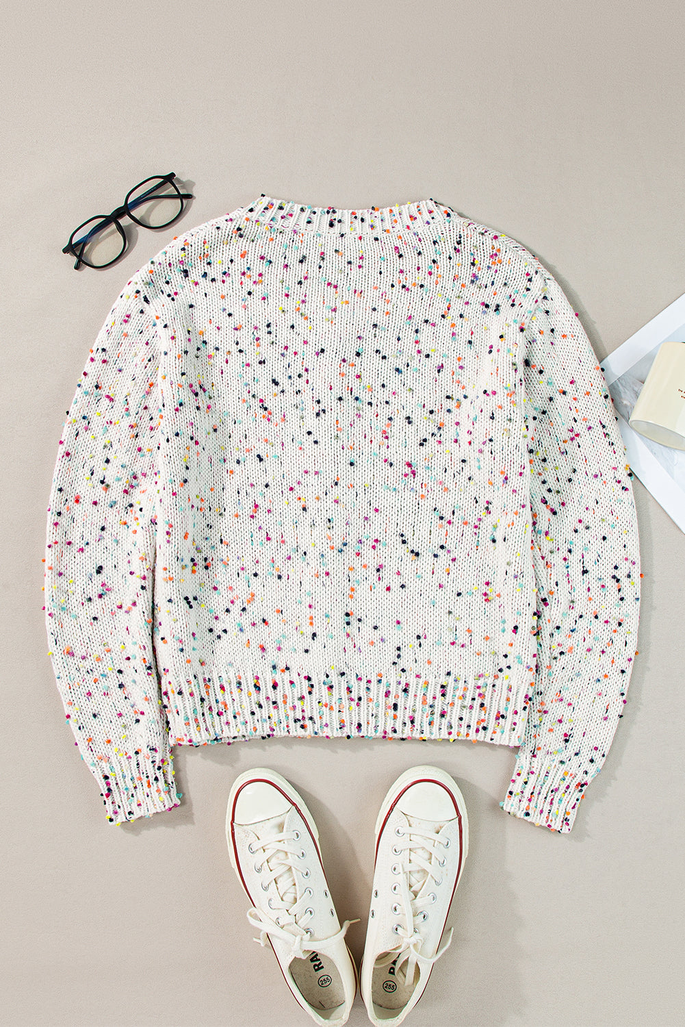 Cardigan blanc à confettis multicolores