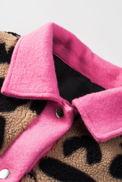 Veste Teddy léopard à bordure contrastante