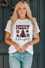 White MERRY and Bright Plaid Print Christmas Crewneck T Shirt