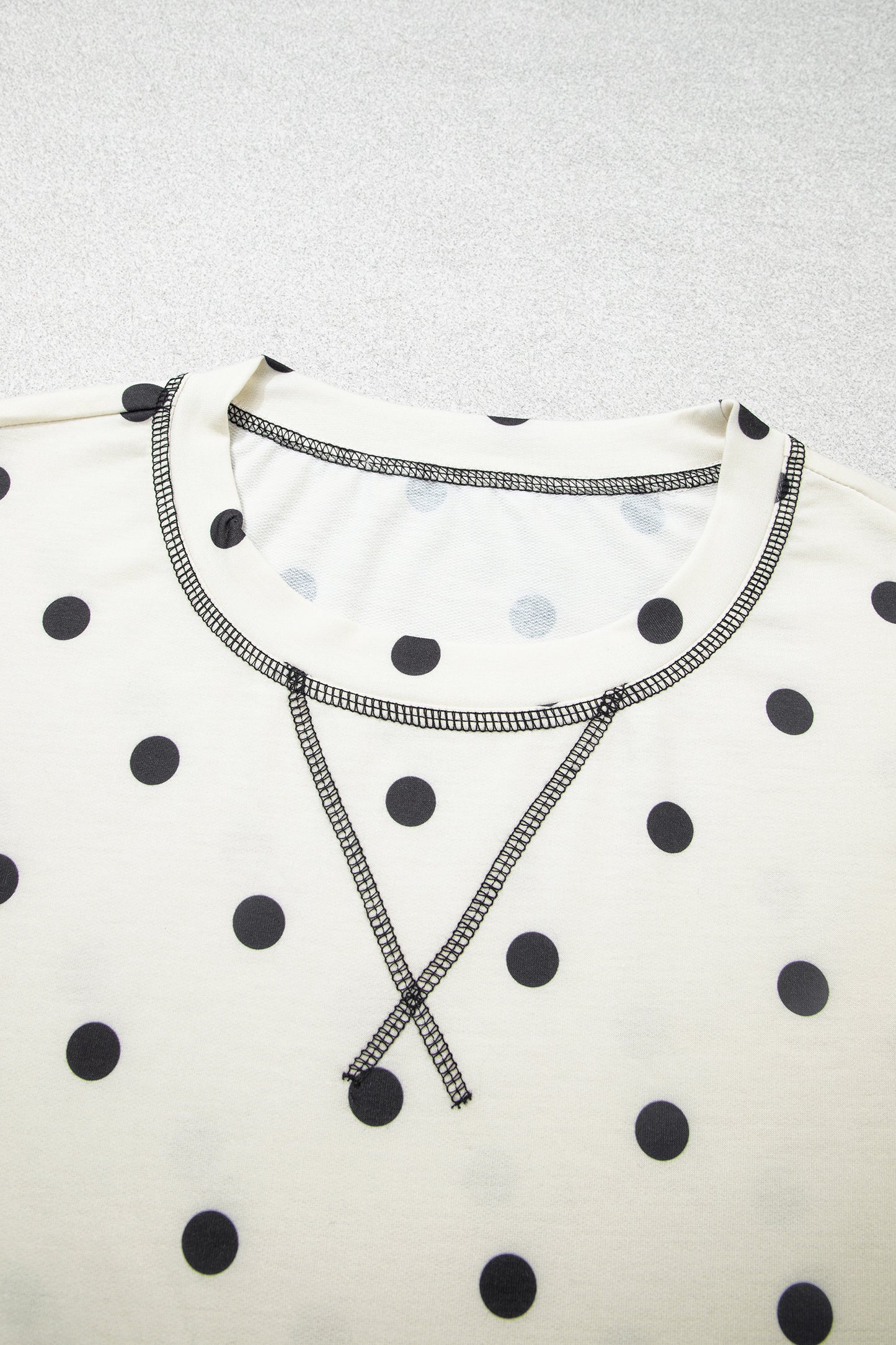 Beige Polka Dot Half Sleeve Loose Top Elastic Waist Casual Pants Set