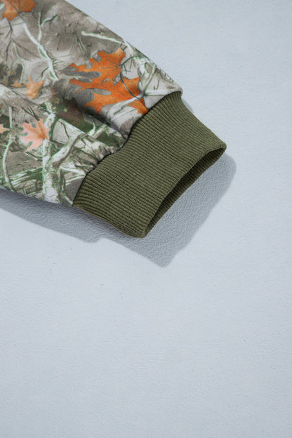 Green Western Camo/Mallard Letter Print Baggy Pullover Sweatshirt