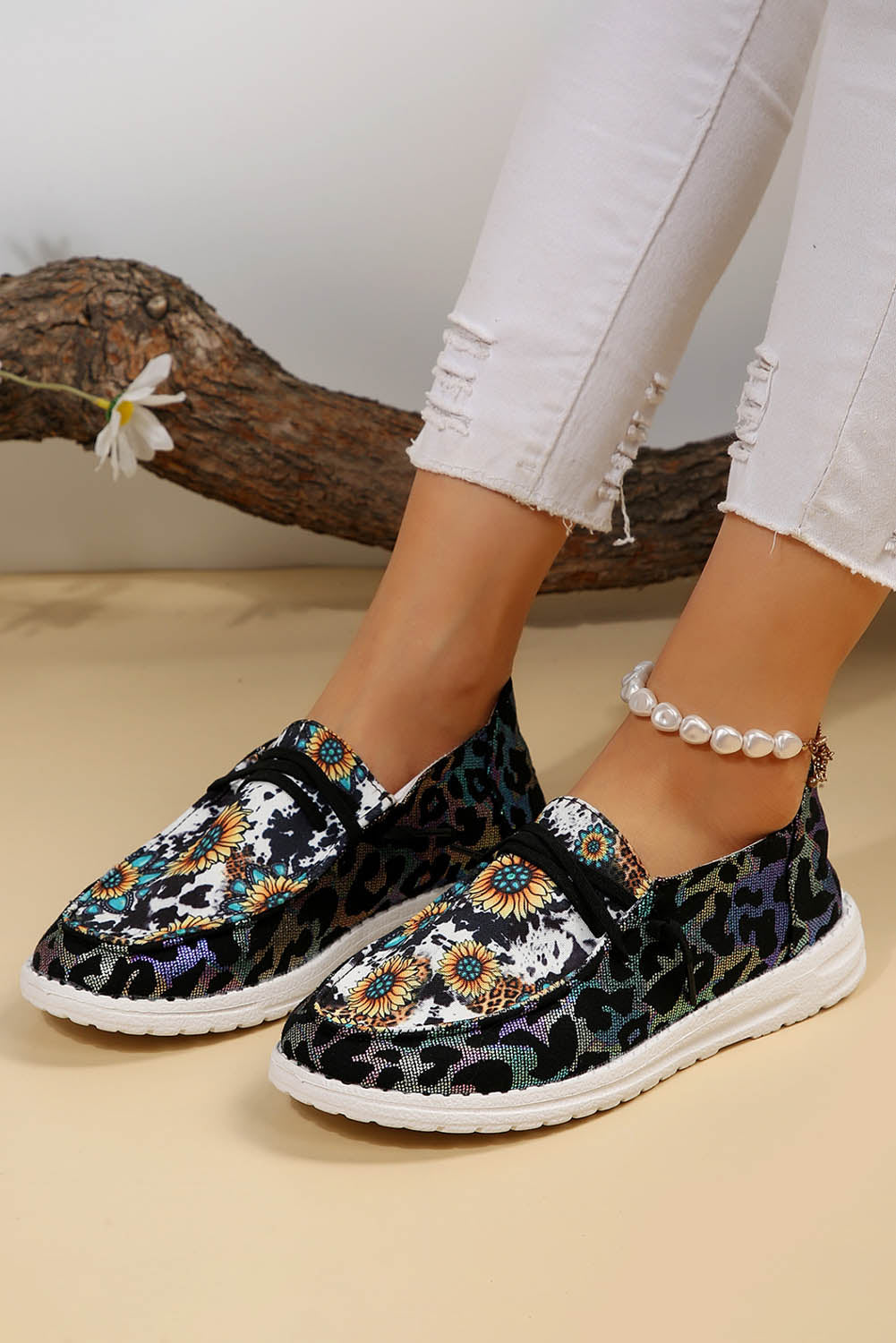 Western Cow Print Sunflower Shoes