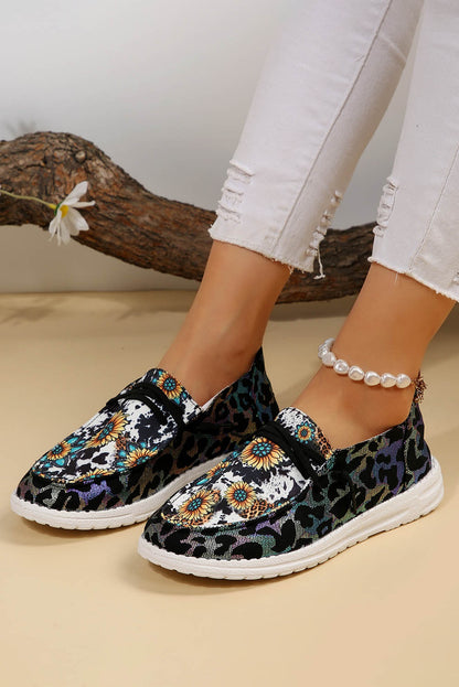 Western Cow Print Sunflower Shoes