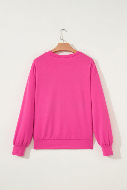 Rose Red Merry & Bright Christmas Letter Graphic Sweatshirt