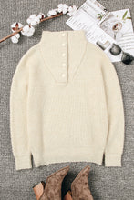 Buttoned Turn Down Collar Comfy Ribbed Sweater