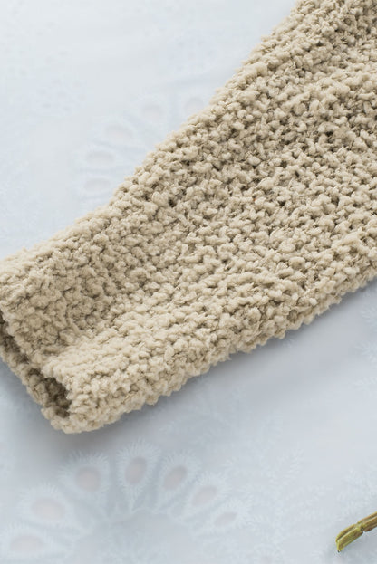 Apricot Cropped V Neck Fuzzy Sweater