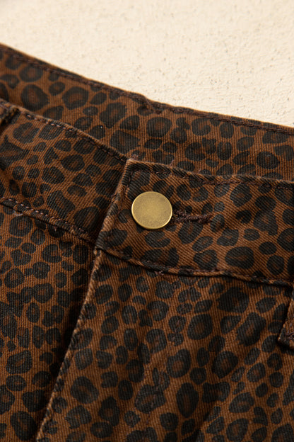 Brown Casual Leopard Print Full-Length Regular Fit Jeans