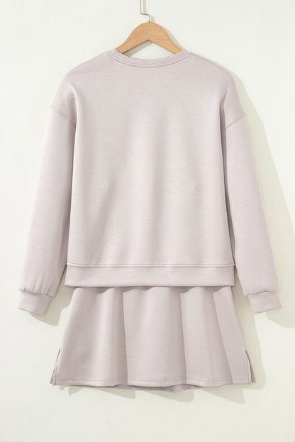 Jet Stream Solid Color Drop Shoulder Pullover Drawstring Mini Skirt 2pcs Outfit