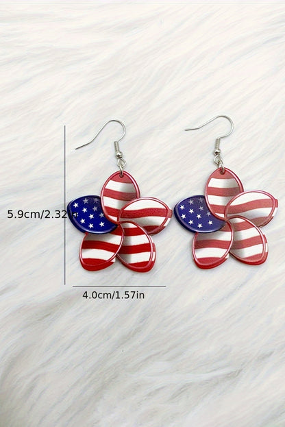 Boucles d'oreilles à crochet en forme de fleur imprimées du drapeau américain rouge ardent