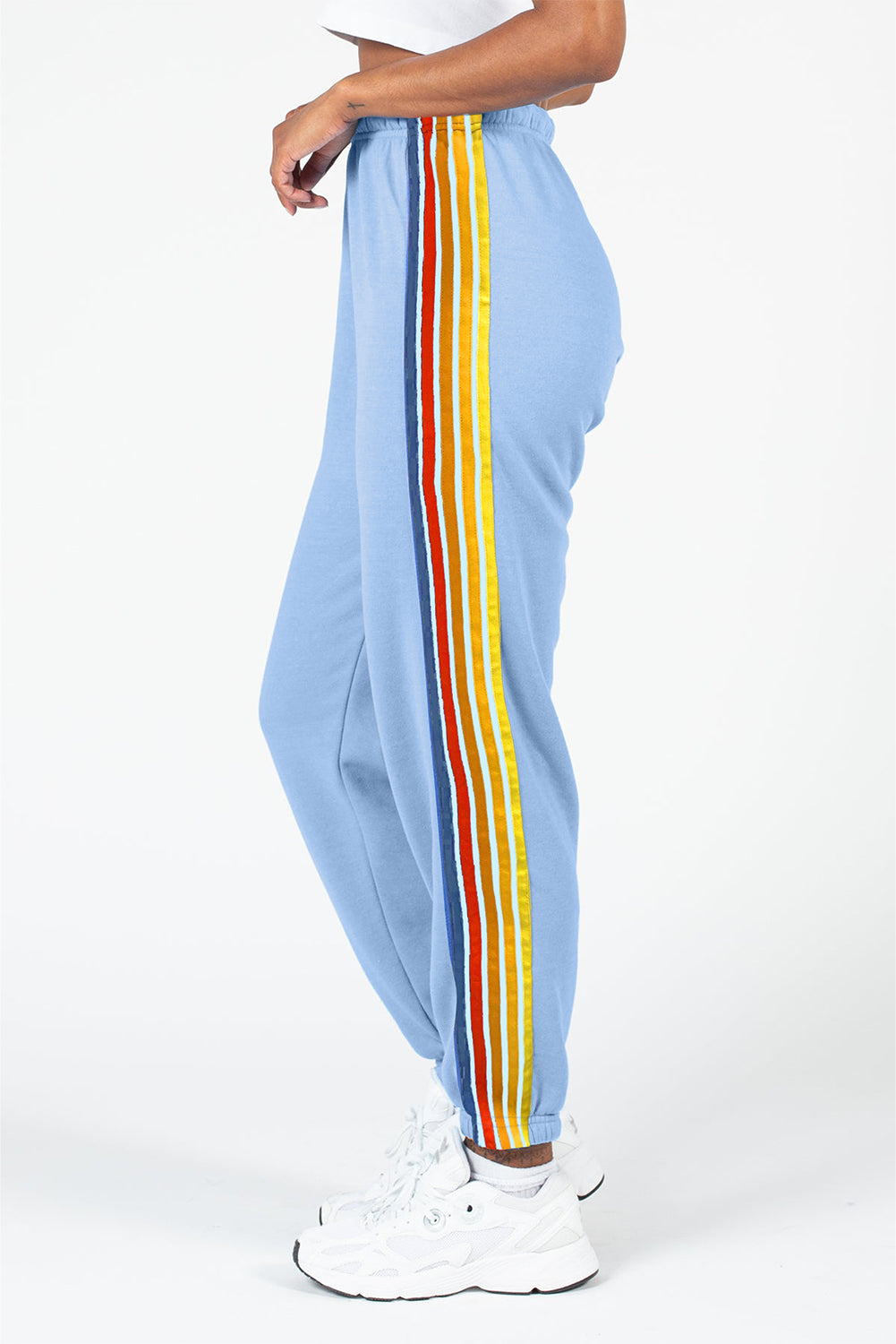 Pantalon de survêtement taille haute bleu clair à motif arc-en-ciel