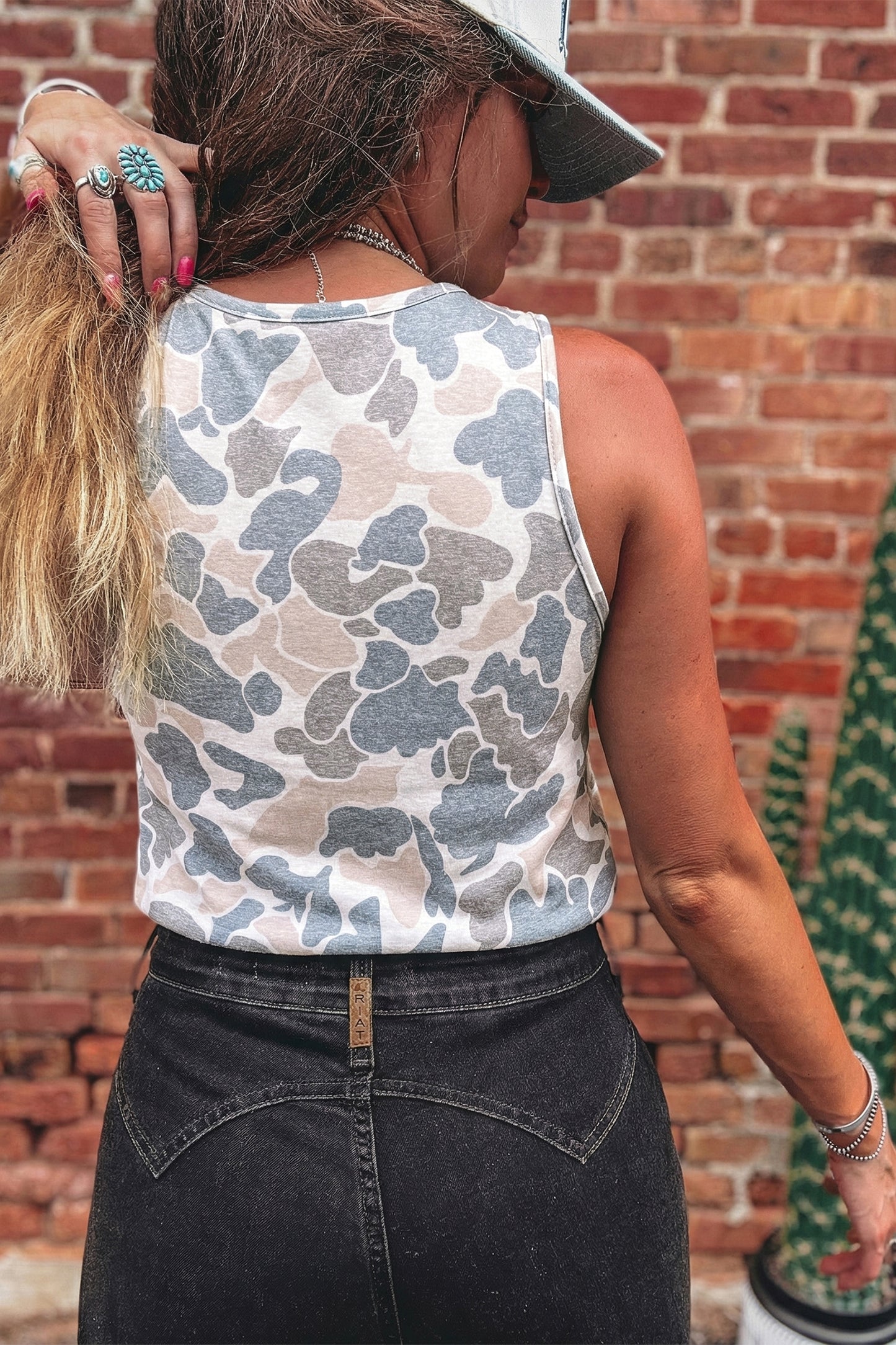 Multicolour Retro Camouflage Print Oversize Tank Top
