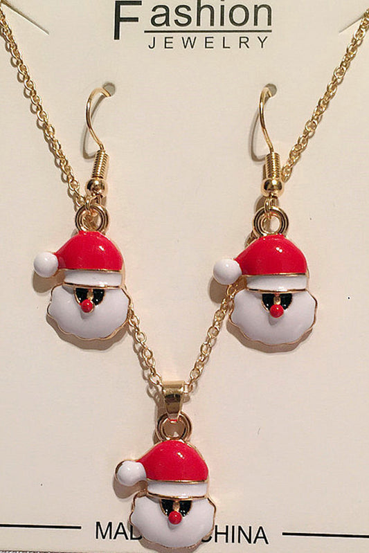 Fiery Red Christmas Santa Claus Earrings and Necklace Set