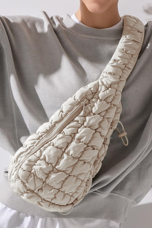 White Marshmallow Quilted Drawstring Decor Sling Bag