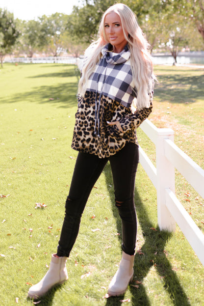 Plaid Patchwork Cowl Neck Sweatshirt
