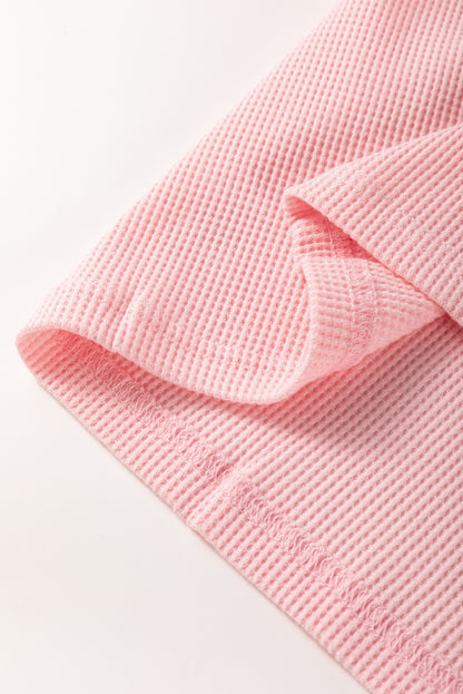 Haut texturé à manches rayées et blocs de couleurs à motif floral rose