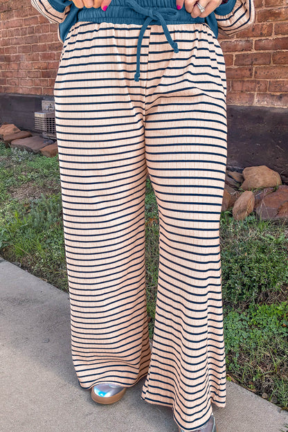 Pink Stripe Striped Colorblock V Neck Long Sleeve Plus Size Set