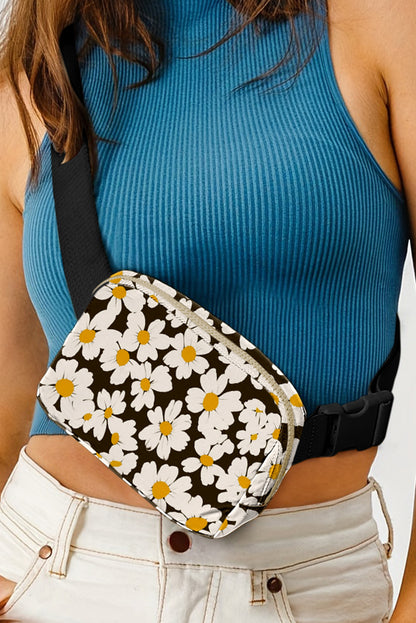 Sac bandoulière à boucle et imprimé marguerites noires