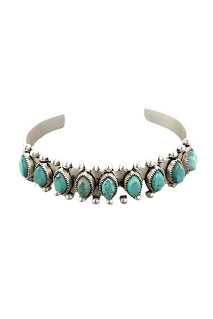 Boho Turquoise Gem Beaded Open Bracelet