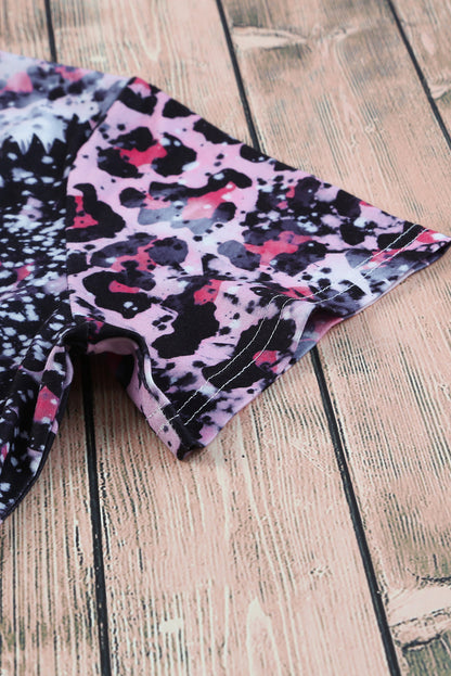 Blank Apparel - Pink Leopard Dyed Print Bleached Blank Tee