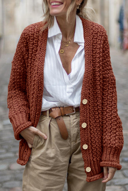 Cardigan vintage en maille torsadée boutonnée sur le devant 