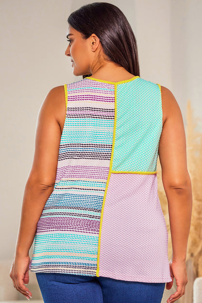 Débardeur à col en V et bordure contrastée multicolore 