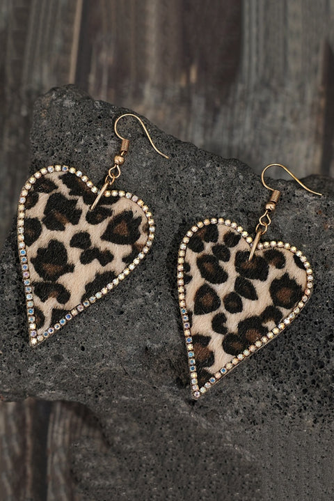 Multicolour Rhinestone Edge Leopard Print Heart Shape Earrings
