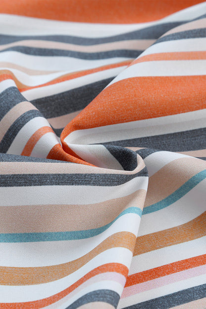 Short décontracté à rayures vintage délavé avec taille élastique à volants 