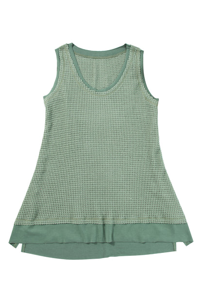 Gilet fluide en tricot gaufré à col rond vert d'eau