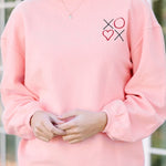 Pink 3d Ribbed XOXO Heart Embroidered Drop Shoulder Sweatshirt