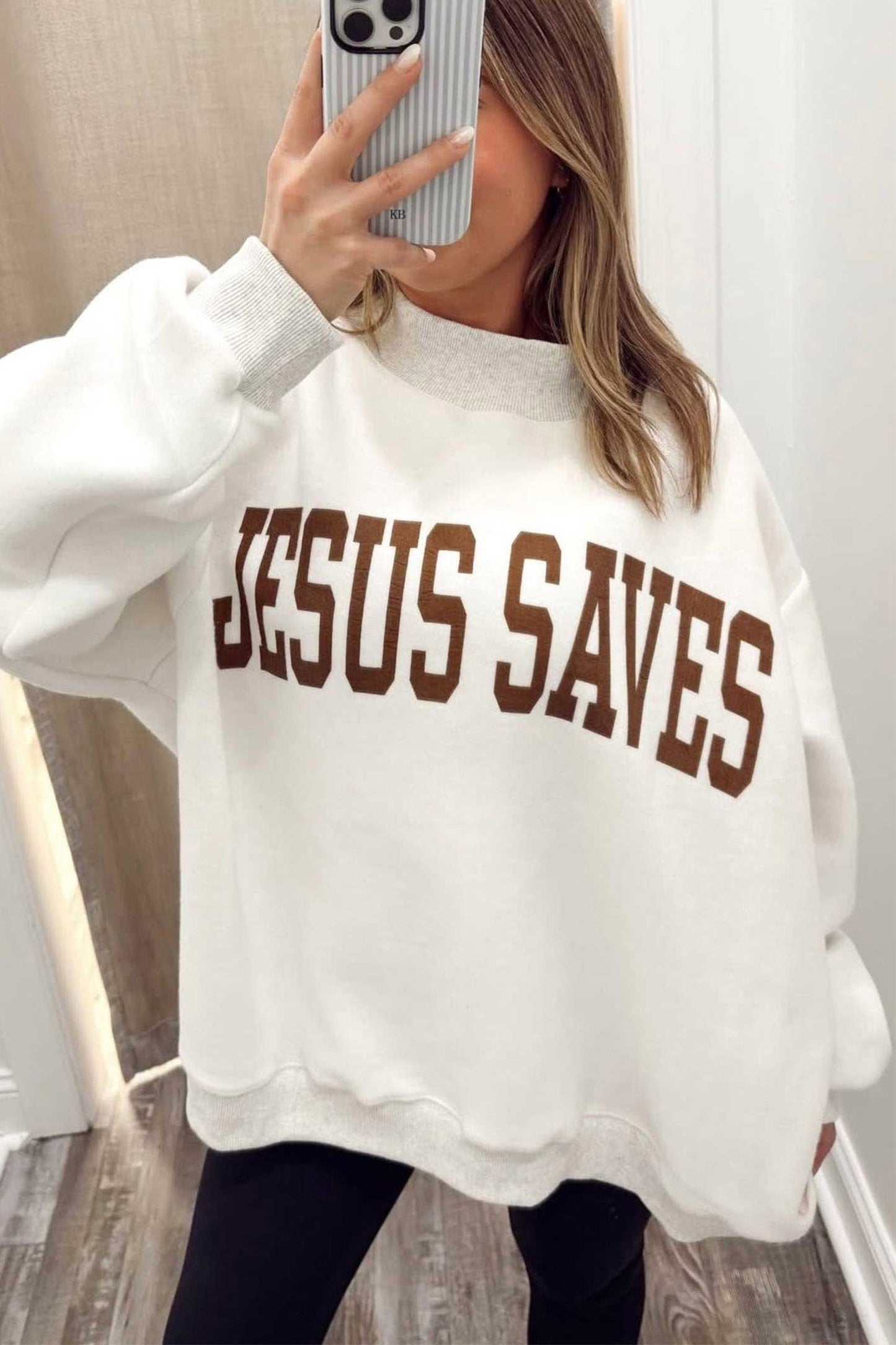 Light Grey Reversible Christian Faith Print Mock Neck Pullover Sweatshirt
