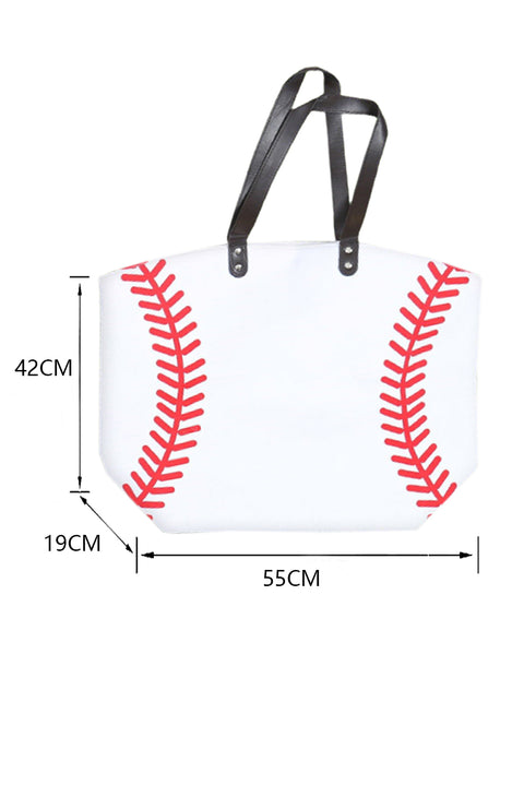 White Baseball Pattern Canvas Large Tote Bag