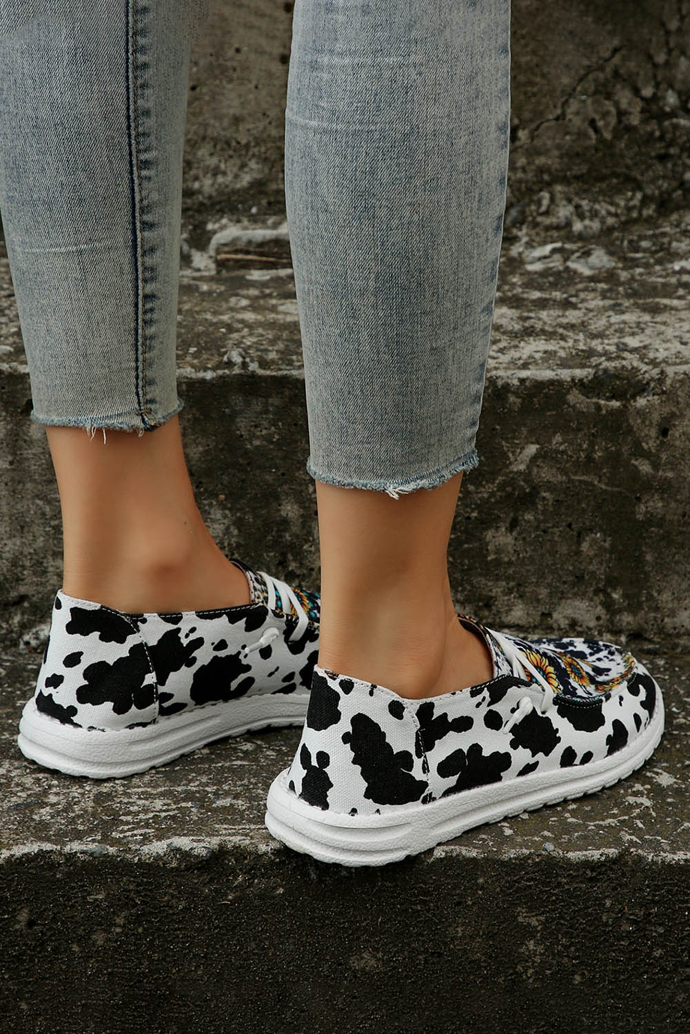 Western Cow Print Sunflower Shoes