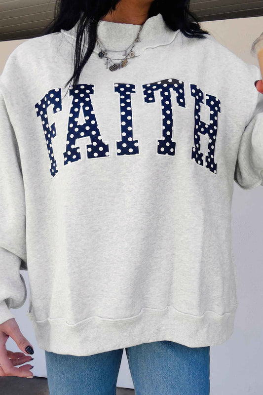 Light Grey High Neck Polka Dot Slogan Printed Baggy Sweatshirt
