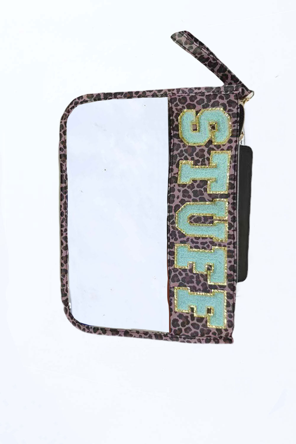 Black STUFF Cow Print Transparent Zipped Pouch