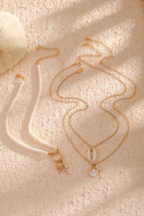 White Beach Seashell Multi Layered Pendant Necklace