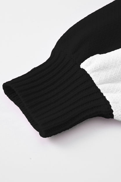 Black Checkered Bishop Sleeve Sweater
