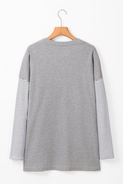 Cardigan ouvert à rayures noires et patchwork avec poche