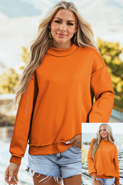 Dark Blue Oversize Drop Shoulder Reversible Mock Neck Sweatshirt