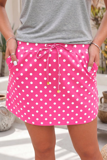 Black Polka Dot Drawstring Casual Mini Skort
