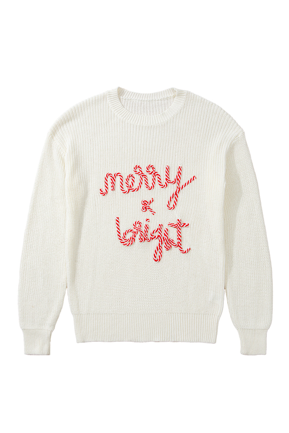 Pull de Noël rayé blanc avec lettres lumineuses et joyeuses