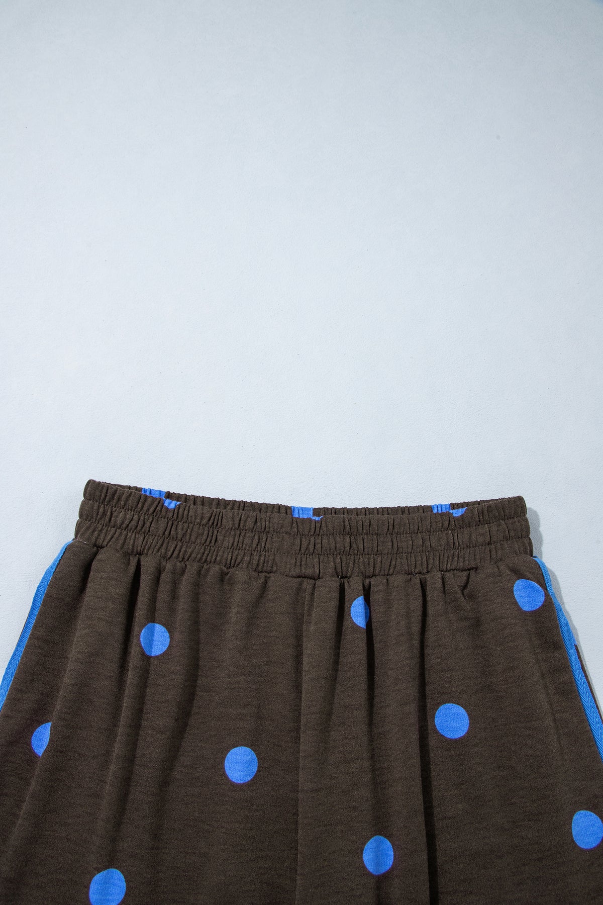 Brown Polka Dot Print Varsity Striped Detail Long Sleeve Top Short Set