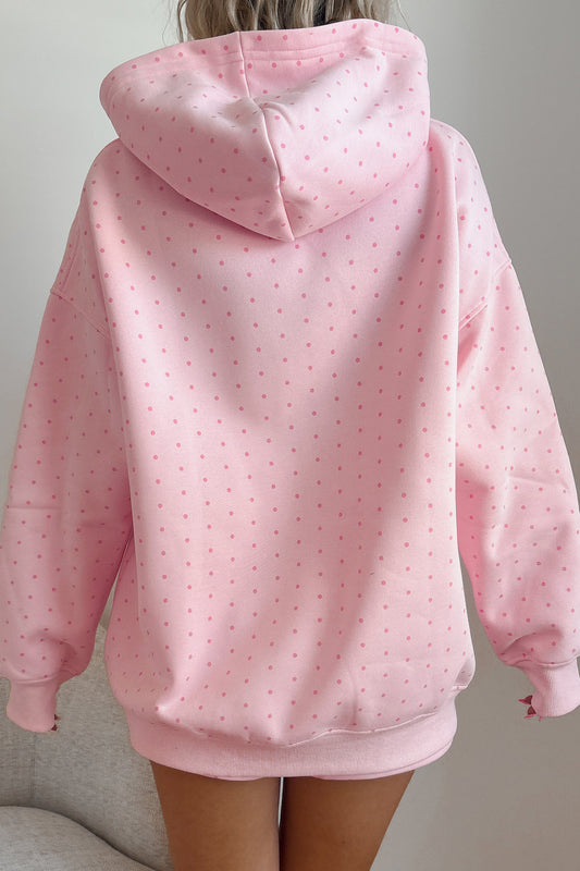 Pink Polka Dot Printed Oversized Hoodie Casual Shorts 2pcs Set